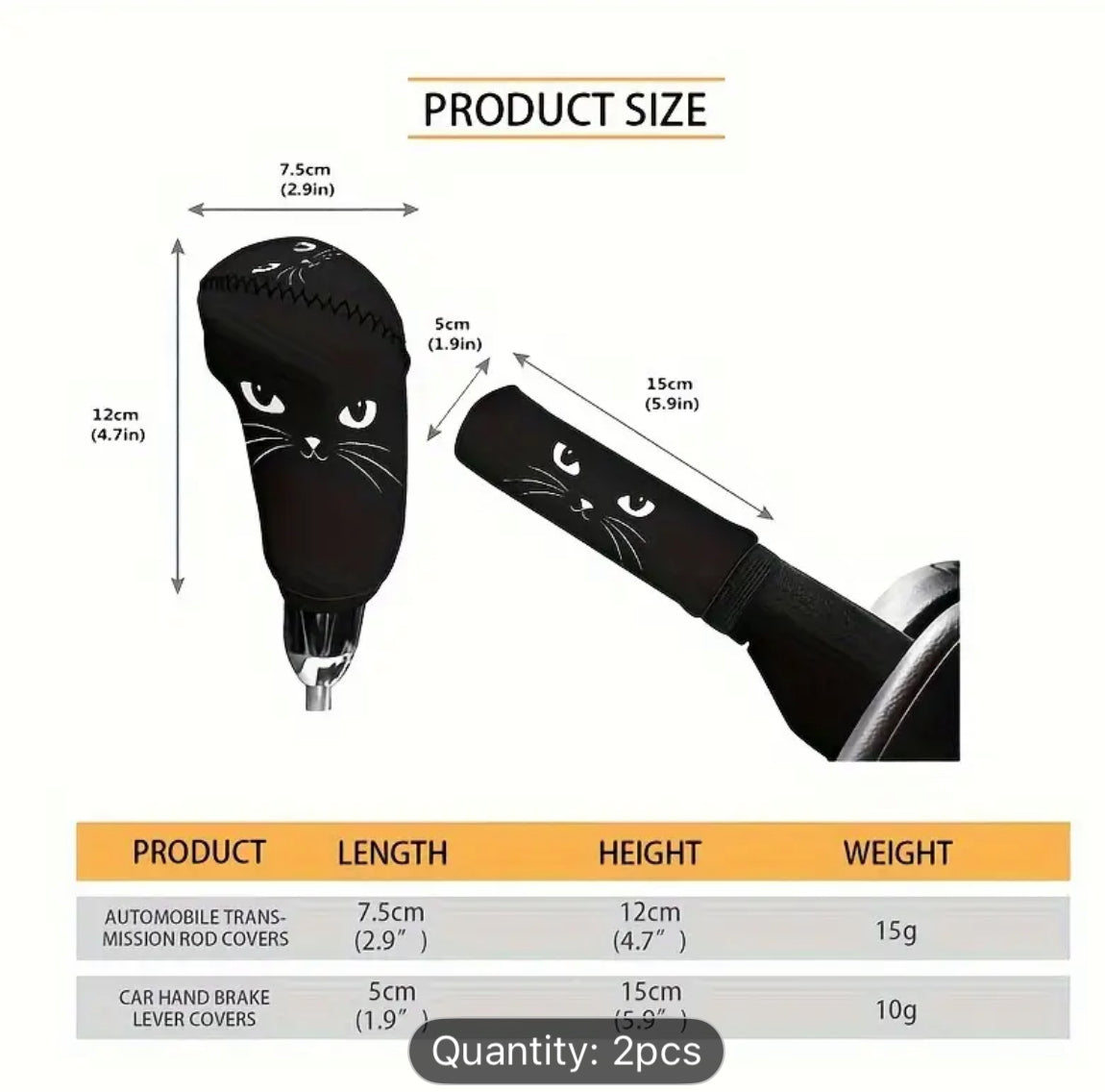 2pc Black Cat Car Gear Shift and Handbrake Protector