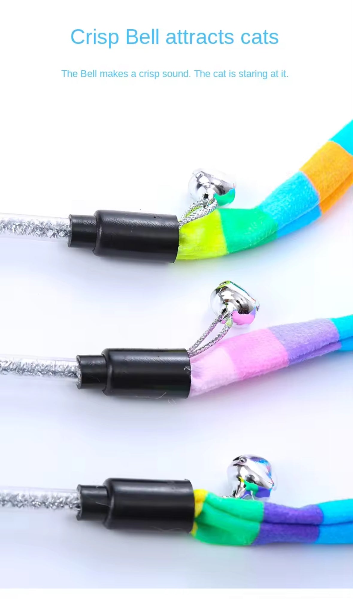 Rainbow Long Cat Teaser with Bell - Illawarra Cat Rescue Support Shop