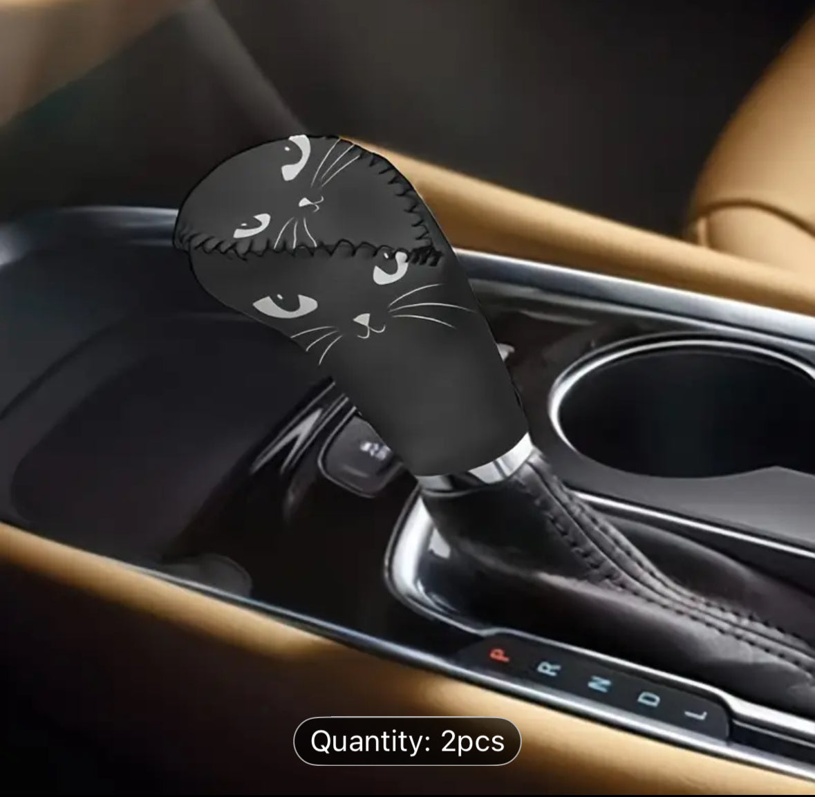 2pc Black Cat Car Gear Shift and Handbrake Protector