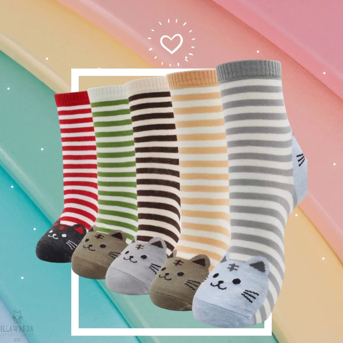 Cat Themed Socks Aus (Size 6-9) Stretch Illawarra Cat Rescue Support Shop