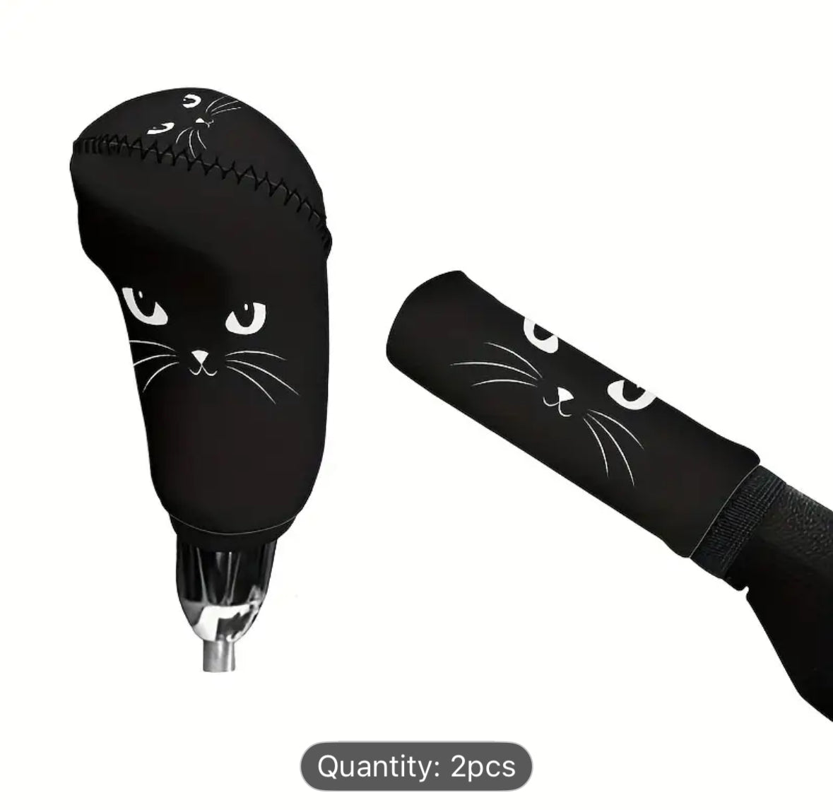 2pc Black Cat Car Gear Shift and Handbrake Protector