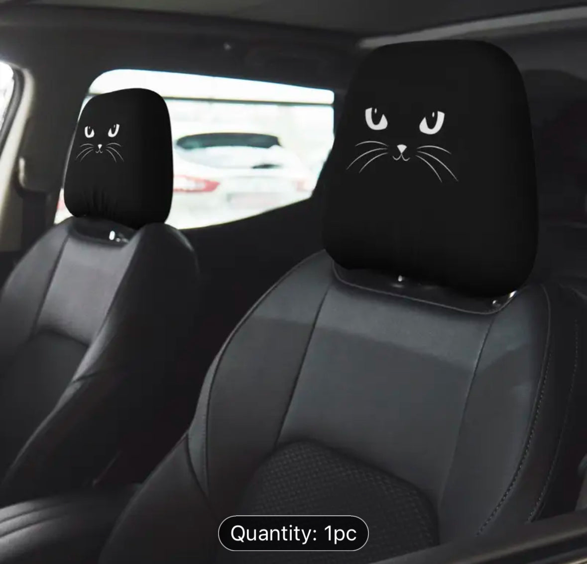 1pc Cartoon Black Cat Car Seat Headrest Cover,