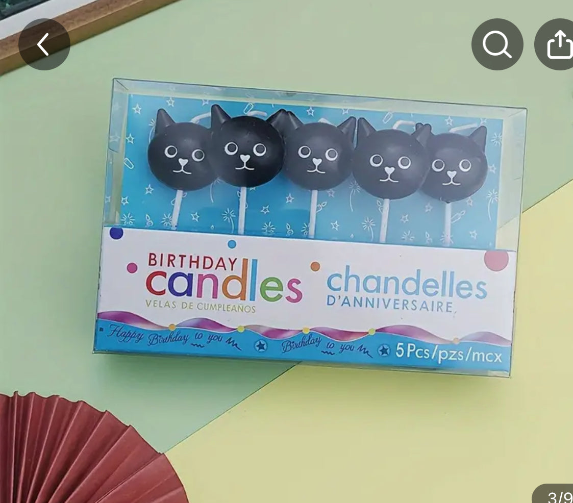 5pc Black Cat Birthday Candles