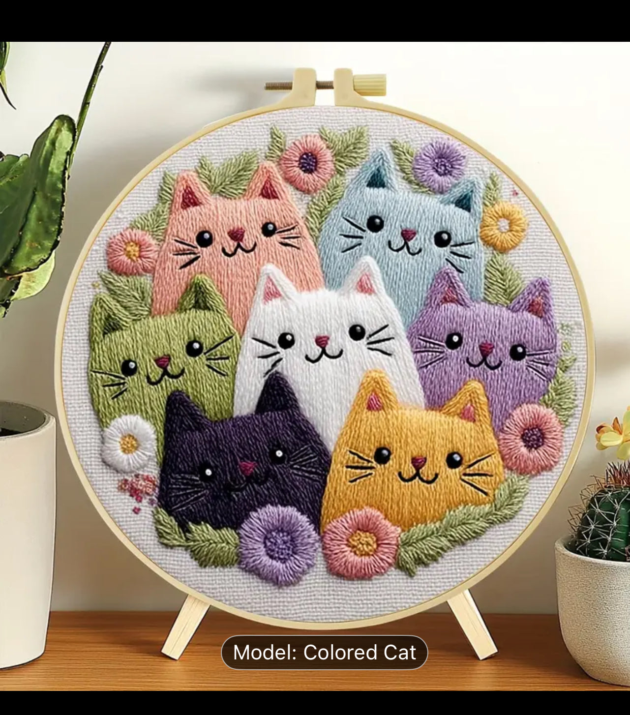 Handmade DIY Cat Themed Embroidery Kit