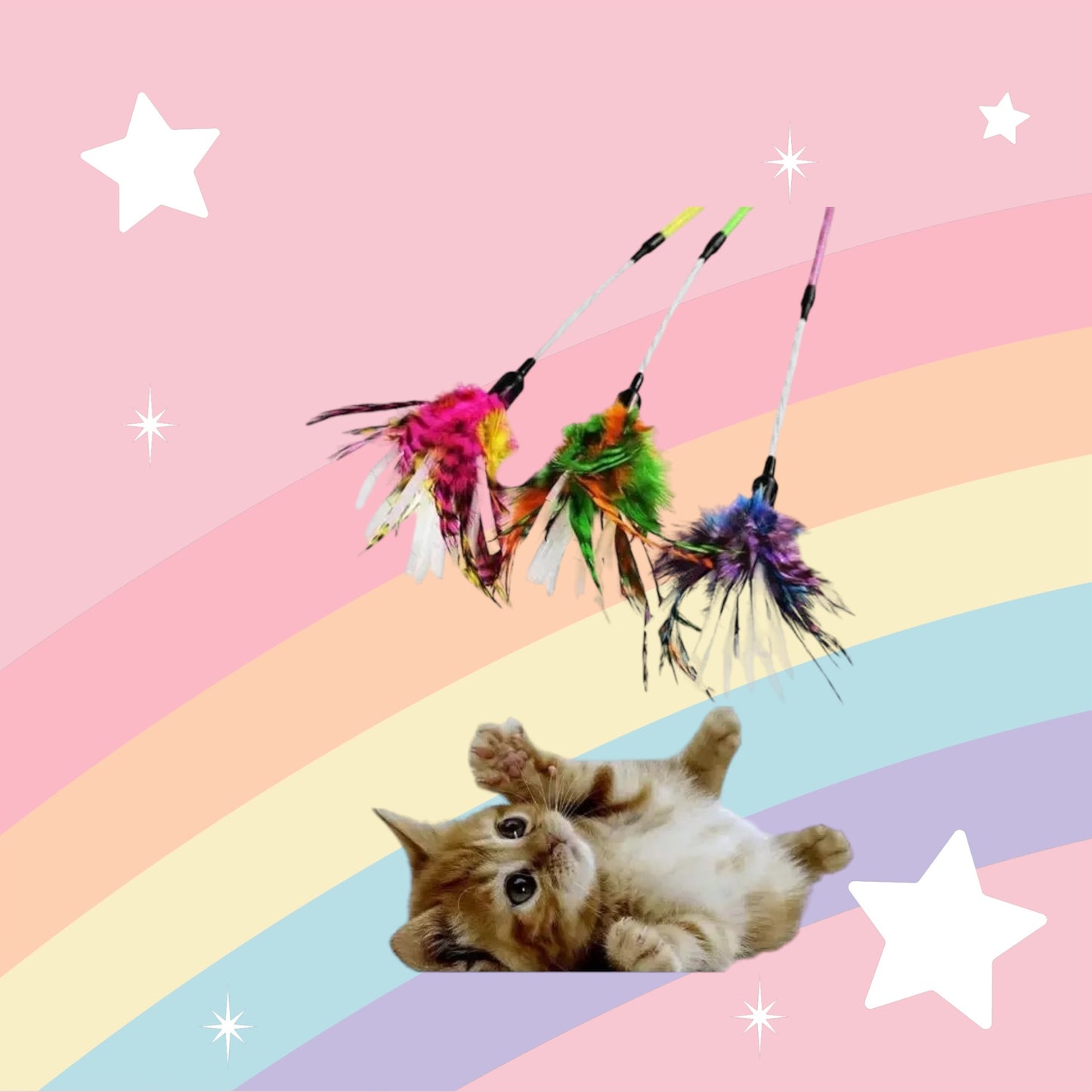 Cat Teaser Stick With Paper and Feathers by